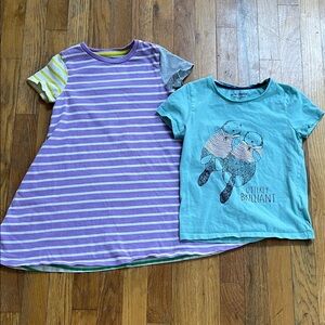 Mini Boden Short Sleeved Striped Purple Dress and Blue Otter T-Shirt Set